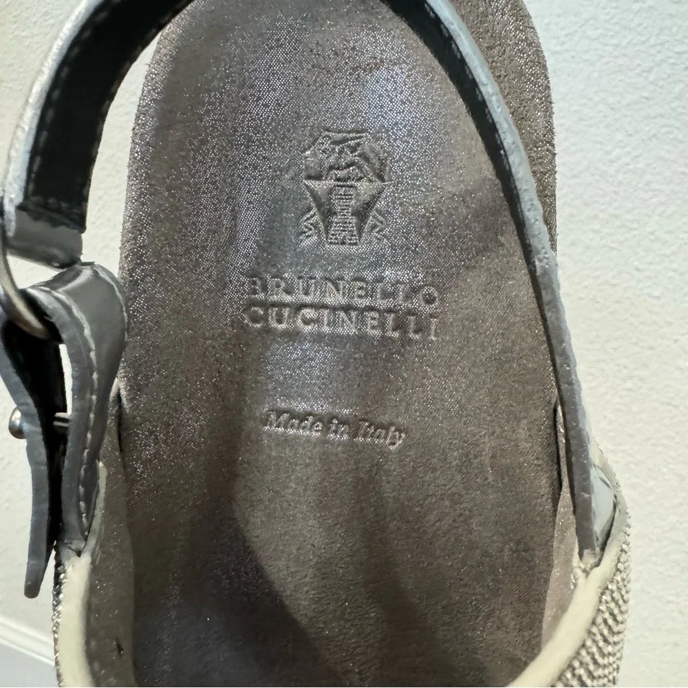 Brunello Cucinelli Girls Metallic Leather Slingback Espadrilles Silver‎ Size 3